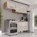 Ver imagem 1 de Cozinha Compacta Modulada 4 Peças 8 Portas 2 Gavetas Bella Branco/Cinamomo/Off White