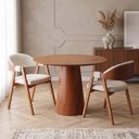 Ver imagem 1 de Conjunto Mesa de Jantar Redonda 90cm com 2 Cadeiras Estofadas Bege Marrom Yescasa