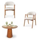 Ver imagem 2 de Conjunto Mesa de Jantar Redonda 90cm com 2 Cadeiras Estofadas Bege Marrom Yescasa