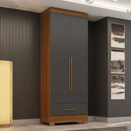 Guarda Roupa 100% MDF 2 Portas 1 Gaveta Smart Plus Espresso Móveis Bege/Cinamomo/Chumbo - 1