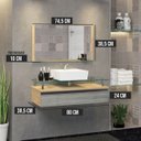 Ver imagem 3 de Conjunto Gabinete Banheiro Ametista 80cm com Tampo de Vidro:freijo/rovere/branco/um Furo