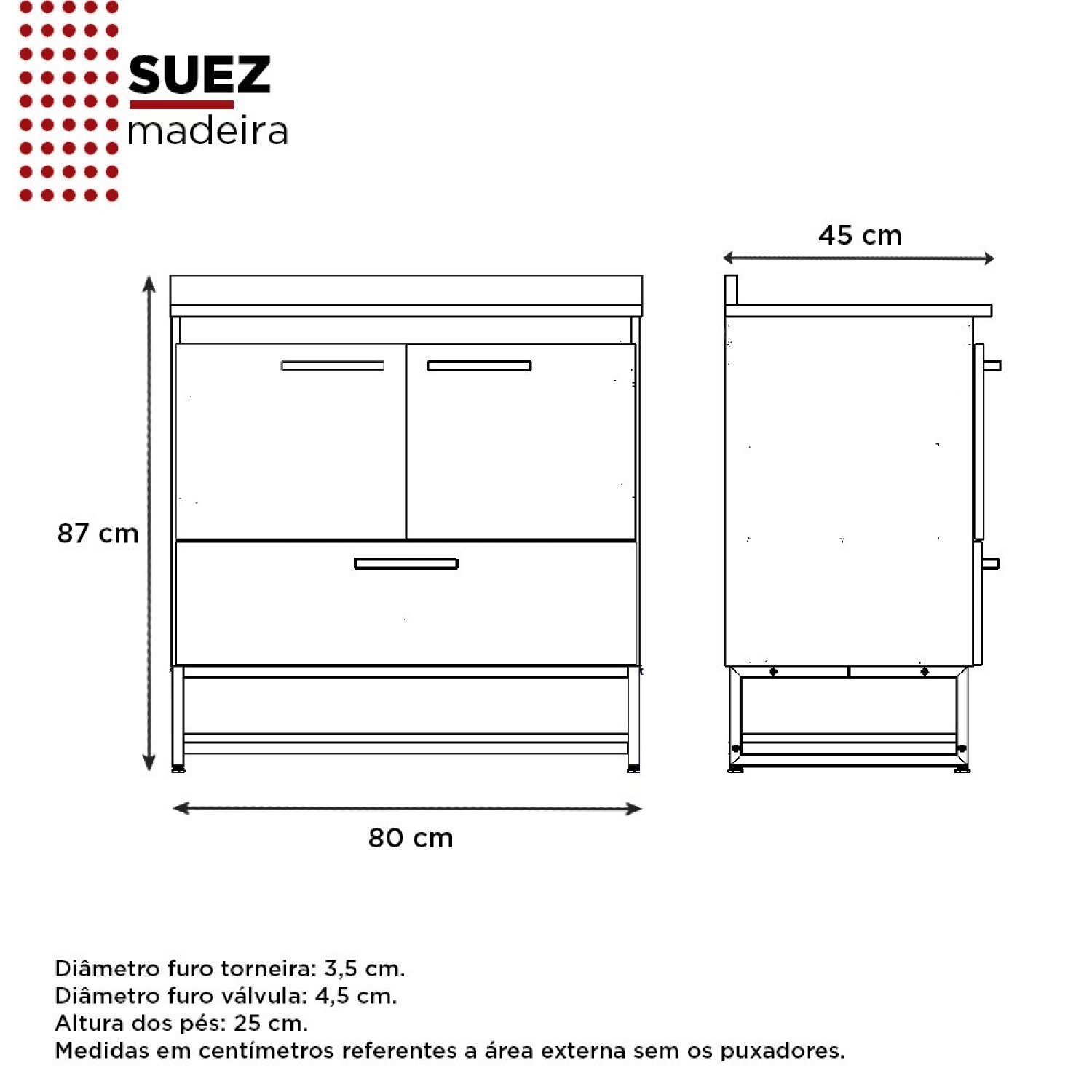 Gabinete para Banheiro Com Tampo de Granito 80cm Suez  - 4