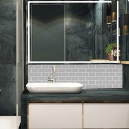 Pastilha Adesiva 3d Alto Relevo Decorativa Lorben Lavável Resinada Azulejo Cinza com Rejunte Branco - 4