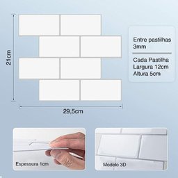 Pastilha Adesiva 3d Alto Relevo Decorativa Lorben Lavável Resinada Azulejo Cinza com Rejunte Branco - 2