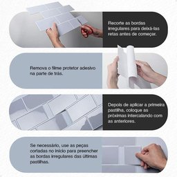 Pastilha Adesiva 3d Alto Relevo Decorativa Lorben Lavável Resinada Azulejo Cinza com Rejunte Branco - 3