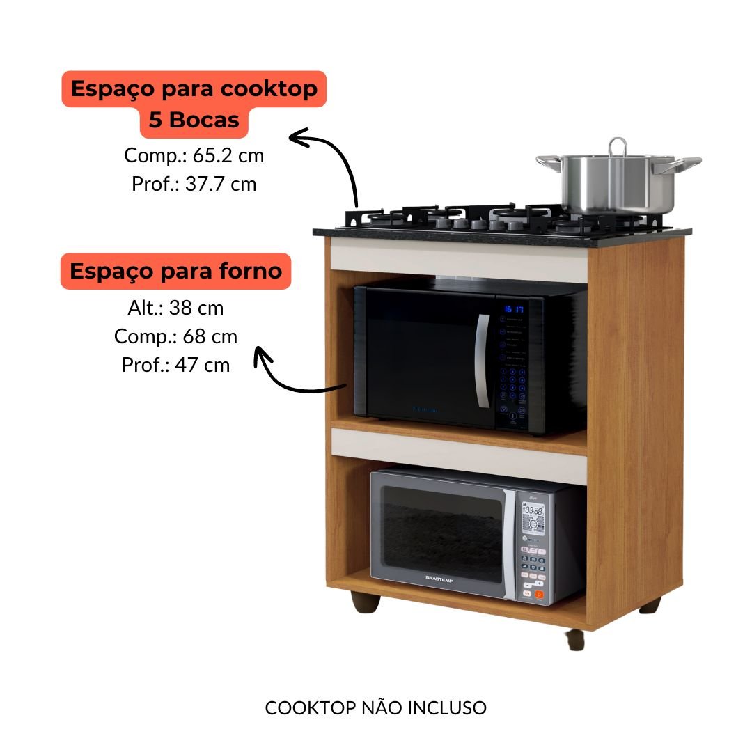 Balcão para Cooktop 5 Bocas Nature com Off White Turim - Kaiki - 4