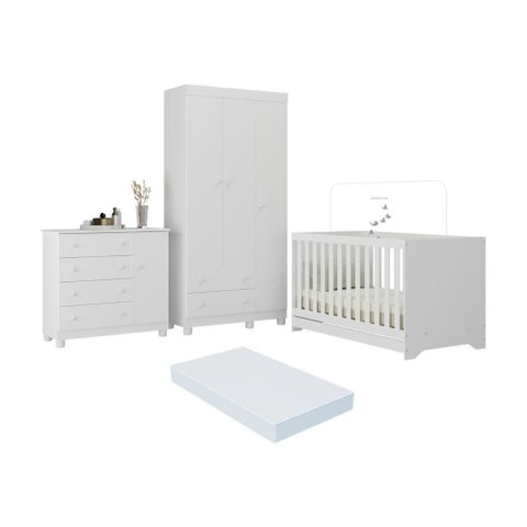 Quarto de Bebê Completo Berço Americano 3 em 1 Colchão Allegra Multimóveis Mp4606 Branco