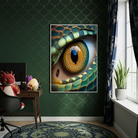 Quadro Decorativo Olhar Dragão Verde 70x50cm Mold Preta