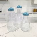 Ver imagem 2 de Kit 3 Garrafas Cristal Jarra Formatos Diferentes Suco Água Azul