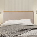Ver imagem 1 de Cabeceira Cama Box Queen 1,60m Estofada Detalhe em Madeira Java Linho Bege