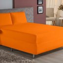 Ver imagem 2 de Jogo de Cama King Nobre 3 Peças Luva de Box 55cm de Altura Malha 100% Algodão - Laranja