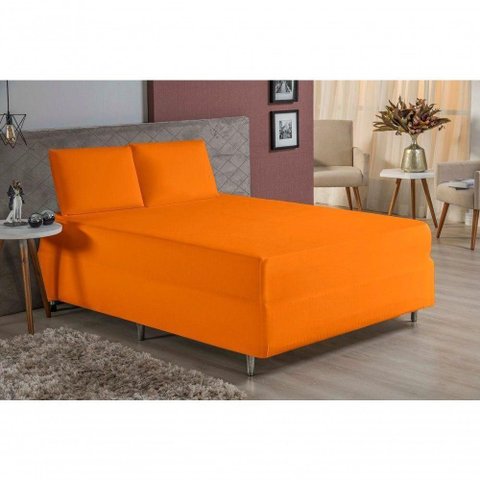 Jogo de Cama King Nobre 3 Peças Luva de Box 55cm de Altura Malha 100% Algodão - Laranja