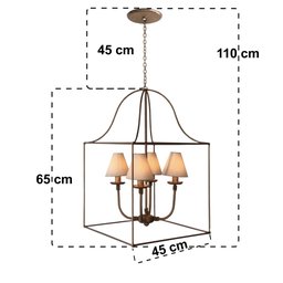 Lustre Rustico Branco Com Cúpula algodão Para Quarto E Sala Libertas Rosas Artesanato Quadrado Doura - 2