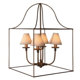 Lustre Rustico Branco Com Cúpula algodão Para Quarto E Sala Libertas Rosas Artesanato Quadrado Doura - 1
