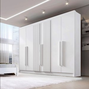 Guarda Roupa Casal Ripado 6 Portas 6 Gavetas e 1 Gaveta com Chave Dobradiça Slow Zeus Plus