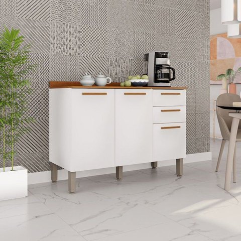 Balcão para Cozinha 3 Portas 2 Gavetas Bella Branco