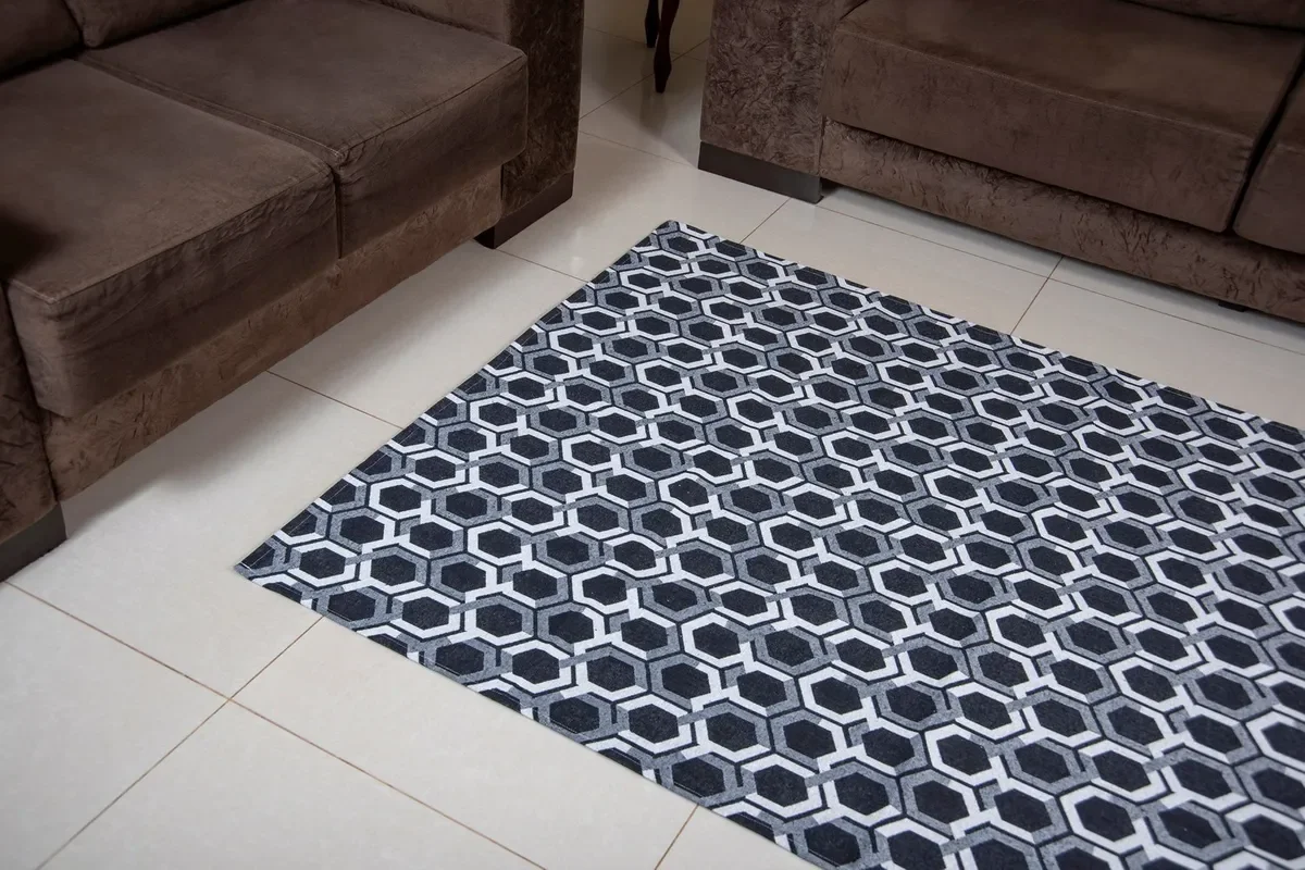 Tapete Tear Geométrico Preto Mosaico para Sala ou Quarto 2 Metros - 2