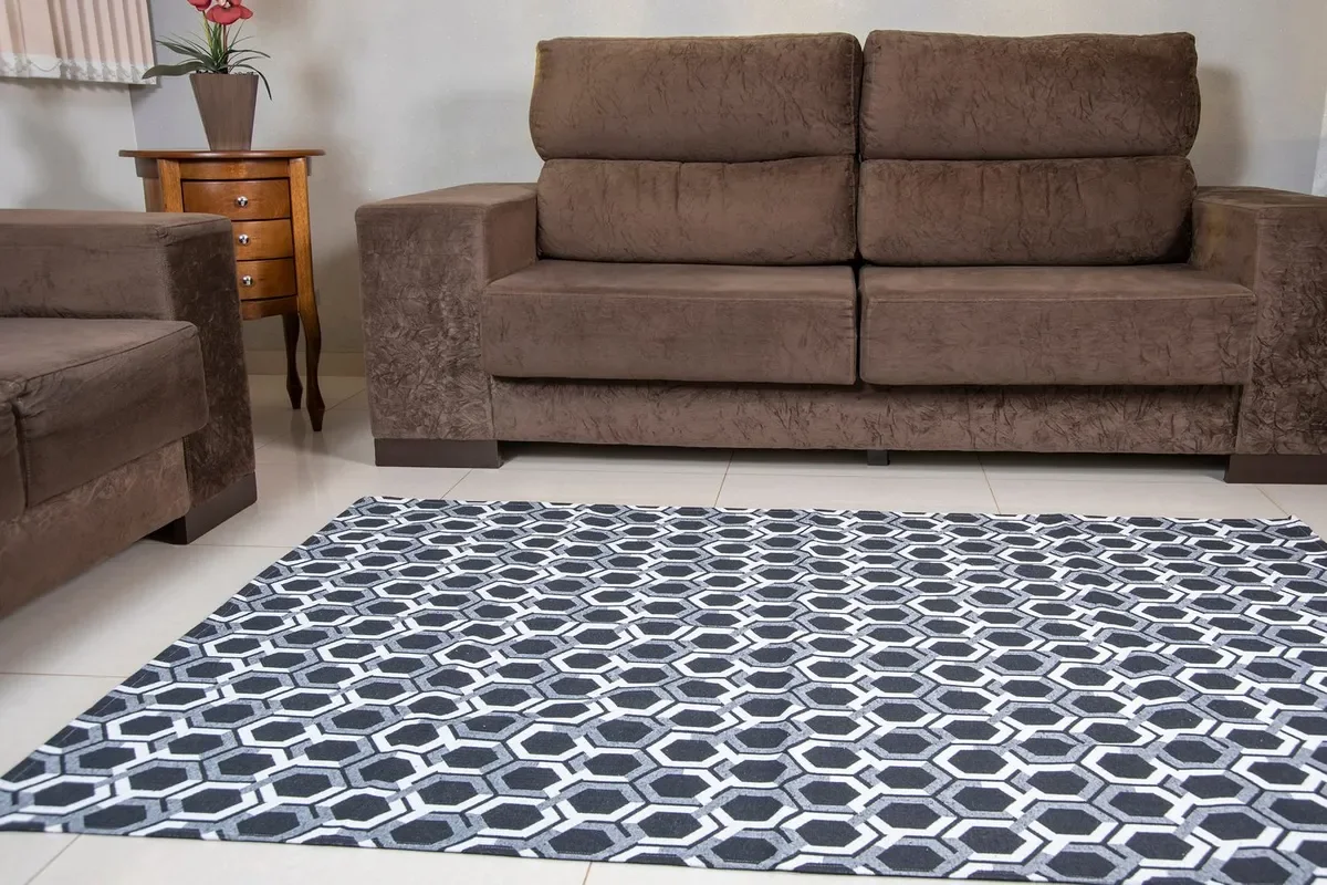 Tapete Tear Geométrico Preto Mosaico para Sala ou Quarto 2 Metros - 1