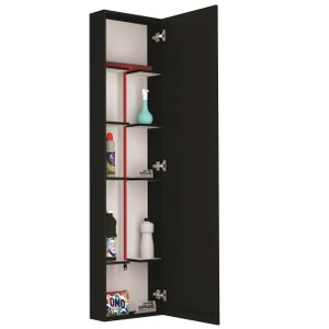 Armário Lavanderia Área Serviço Vassoura Multiuso em Mdf Preto Aberto P/ Direita