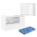 Ver imagem 1 de Berço Multifuncional Cleo e Cômoda Infantil Americano Branco Fosco com Colchão Ortobom - Henn