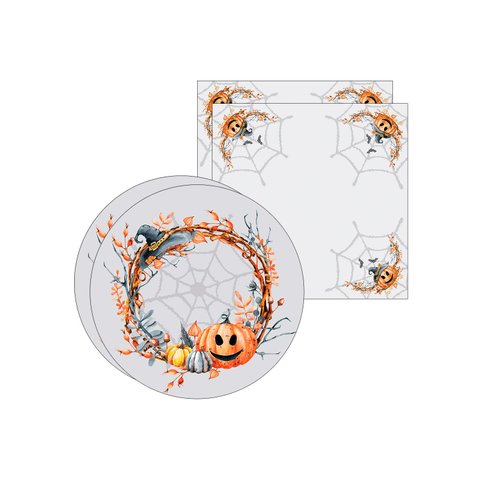 Kit Sousplat + Guardanapo Halloween Abóbora - 2 Peças - com Base
