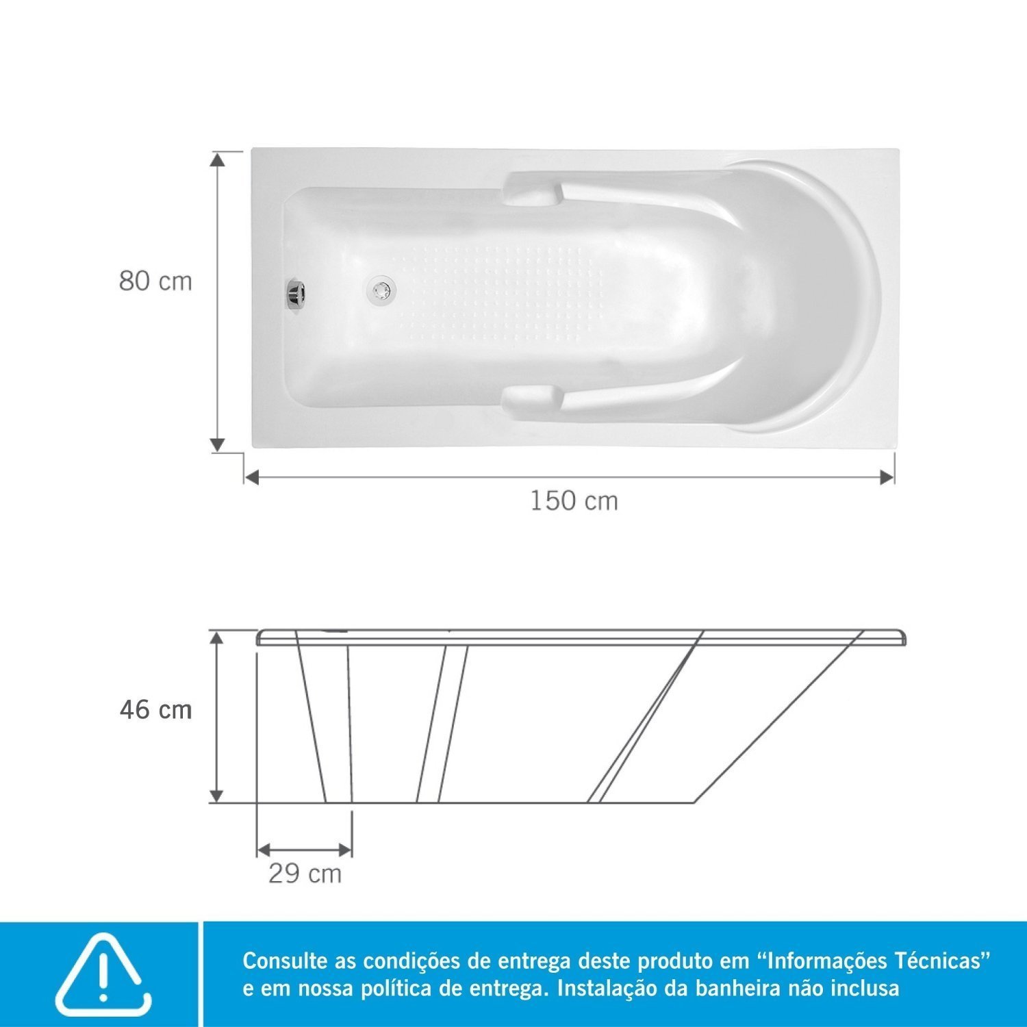 Banheira de Imersão Capri em Gel Coat Luxo 150cm - Volume Ideal 70 Litros - 3