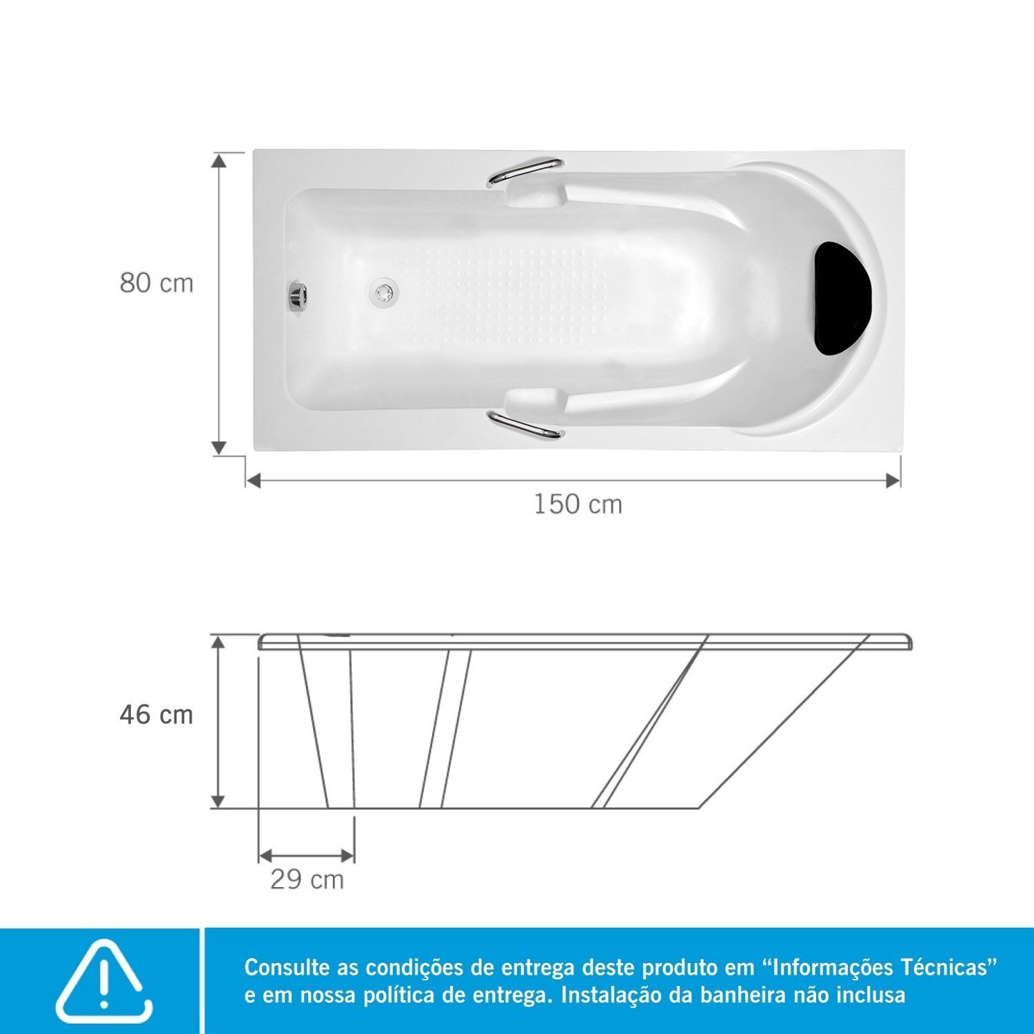 Banheira de Imersão Capri em Gel Coat Gran Luxo 150cm - Volume Ideal 70 Litros - 3