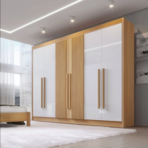 Guarda Roupa Casal Ripado 6 Portas 6 Gavetas e 1 Gaveta com Chave Dobradiça Slow Zeus Plus