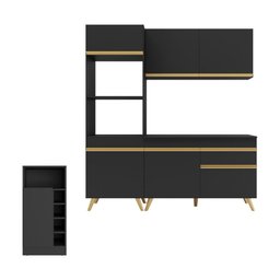 Cozinha Compacta com Bancada Americana/mesa Veneza Multimóveis Mp2211 Preto/dourado - 6