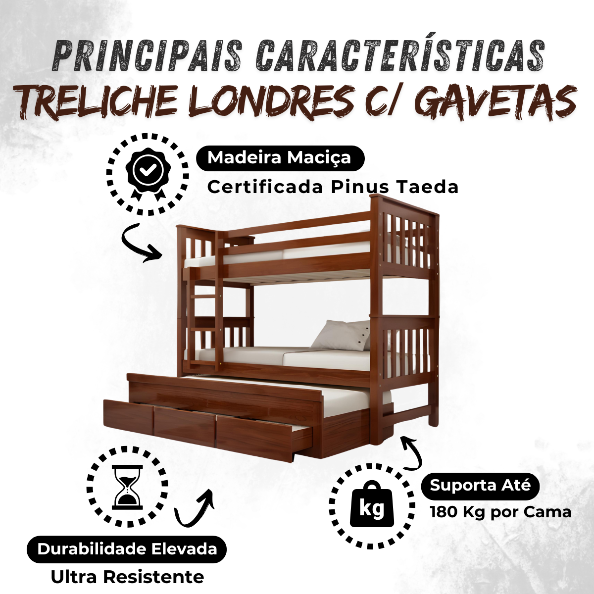 Treliche Londres na Cor Avelã + 3 Colchões Ortobom D28 - 7