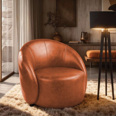 Poltrona Decorativa Orgânica Lua Sintético Pu Nozes D03 - D’Rossi