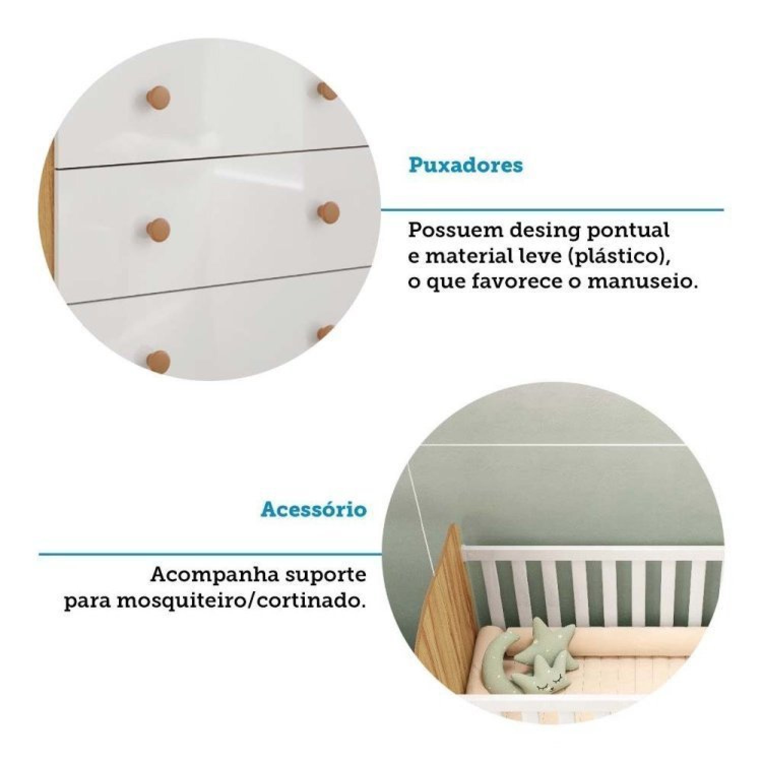 Quarto de Bebê Completo Guarda Roupas 3 Portas Janeladas Cômoda 4 Gavetas e Berço 100% Mdf Lana - 13