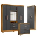Ver imagem 1 de Guarda Roupa Casal Imperial com Cômoda 4 Gavetas New e Armário Multiuso New Egito Carvalho