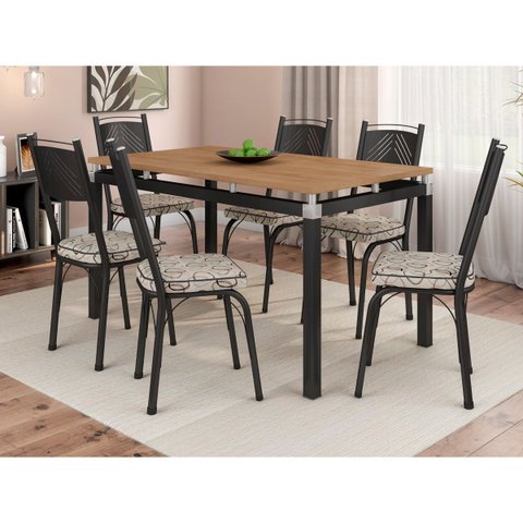 Conjunto de Mesa Tubular com 6 Cadeiras 151 Malva Tampo Bp 1,36m Nature Sf Preto/cedro - Movelpolo