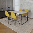 Ver imagem 2 de Mesa Industrial Base Ferro Preto 137x90 Tampo Branco 4 Cadeiras Eiffel Ferro Preto Assento Amarelo