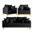 Ver imagem 2 de Kit Sofá Beny 180cm + 2 Poltronas Base de Madeira Linho: Preto