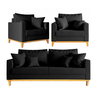 Kit Sofá Beny 180cm + 2 Poltronas Base de Madeira Linho: Preto - 2