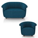 Ver imagem 2 de Conjunto Sala de Estar Decorativo Latvia Sofá Namoradeira e Poltrona Pés de Madeira Linho Azul G45 -