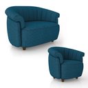 Ver imagem 4 de Conjunto Sala de Estar Decorativo Latvia Sofá Namoradeira e Poltrona Pés de Madeira Linho Azul G45 -