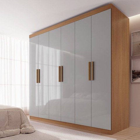 Guarda-Roupa MDF Fenix 06 Portas de Bater 06 Gavetas Marrom/Cinamomo/Off White
