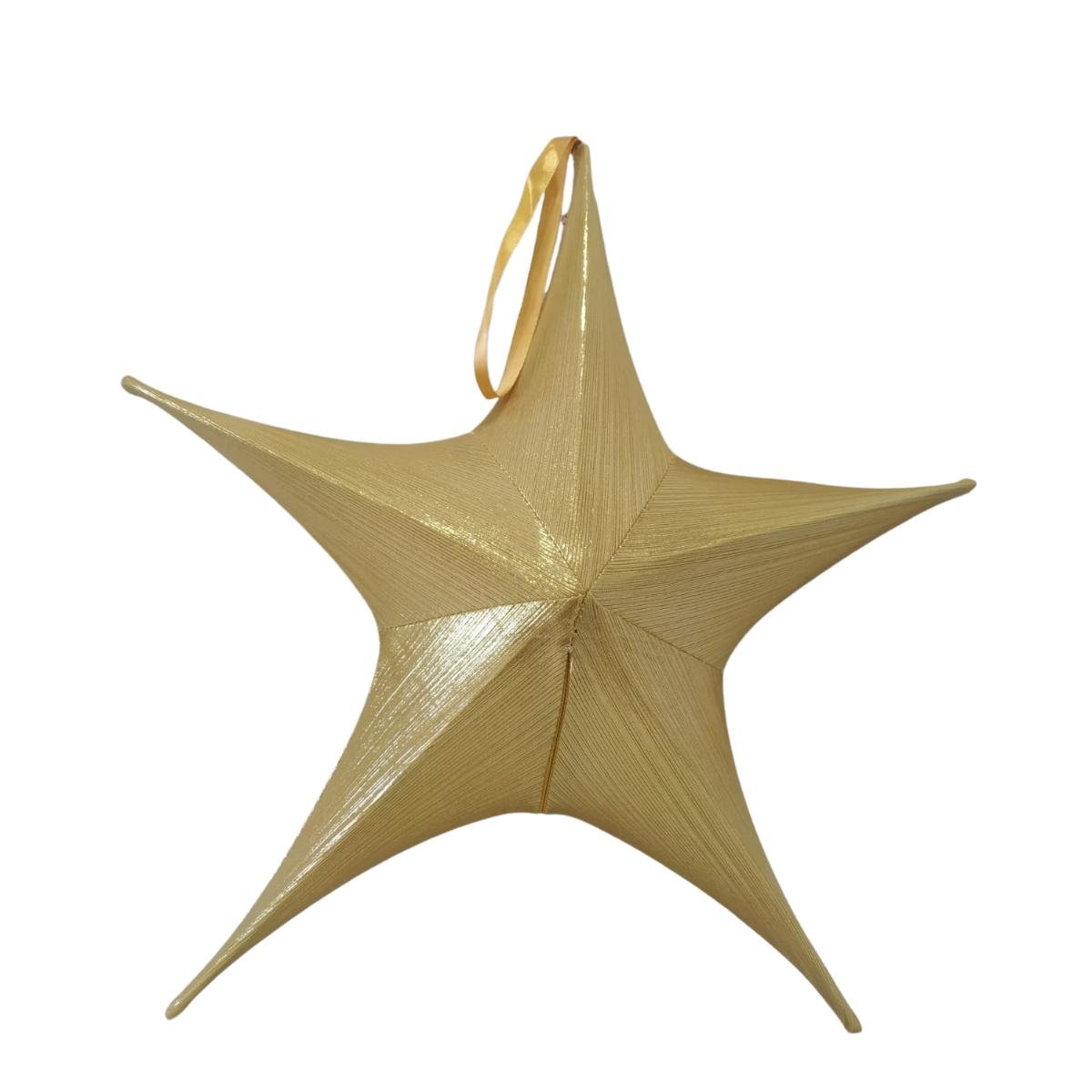 Enfeite Natalino Estrela Tecido Metalizado Dourado 80cm