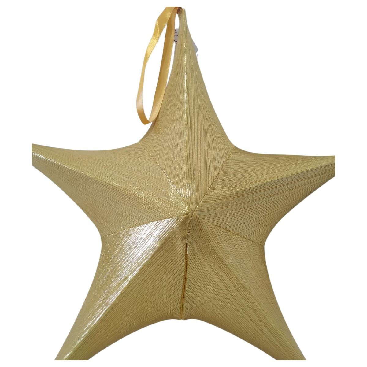 Enfeite Natalino Estrela Tecido Metalizado Dourado 80cm - 2