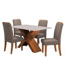 Ver imagem 1 de Conjunto Mesa de Jantar 1,36m Grécia com Tampo de Vidro 4 Cadeiras Creta - Dobuê - Madeirado/