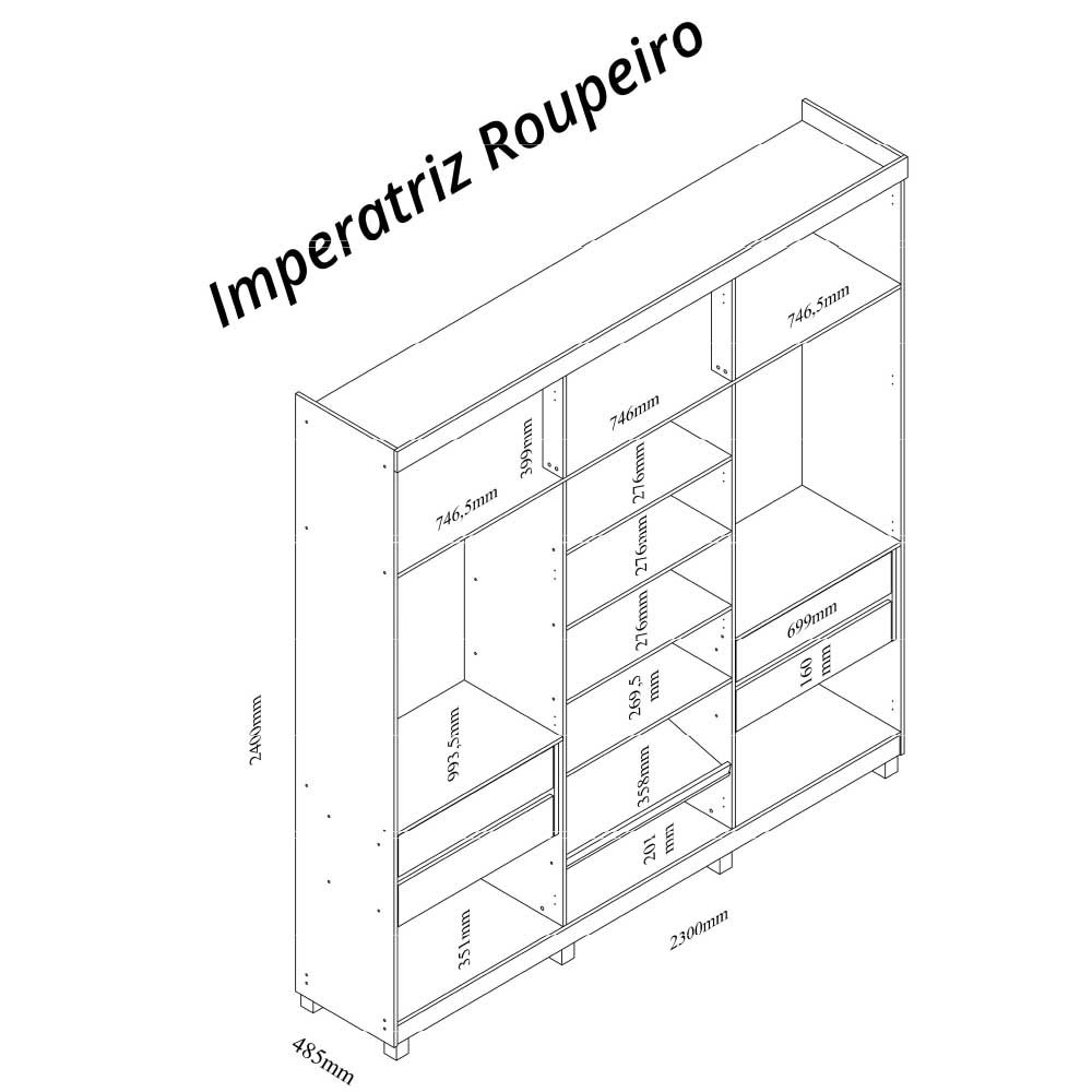 Guarda Roupa 6 Portas Casal Reflecta Led Imperatriz Naturale Off White - Gelius - 4