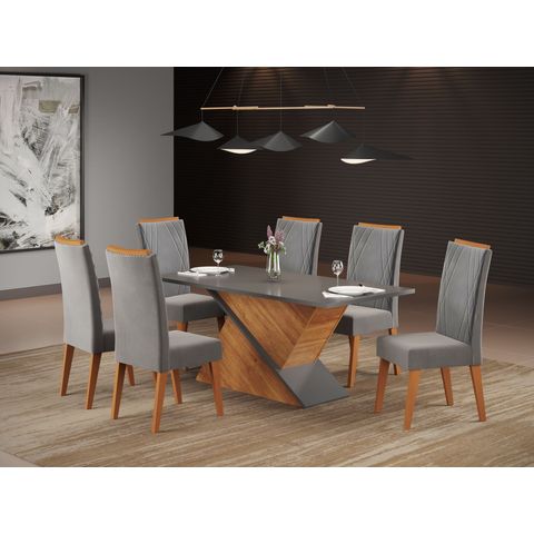 Mesa de Jantar Retangular BMW com 6 Cadeiras Madeira Maciça Vegas Yescasa