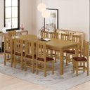 Ver imagem 1 de Mesa de Jantar Safira 220x88 com 10 Cadeiras Diamante Estofado Marrom:nogueira