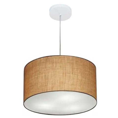 Lustre Pendente Cilíndrico Vivare Md-4244 Cúpula em Tecido 40x25cm - Bivolt Palha 127/220v