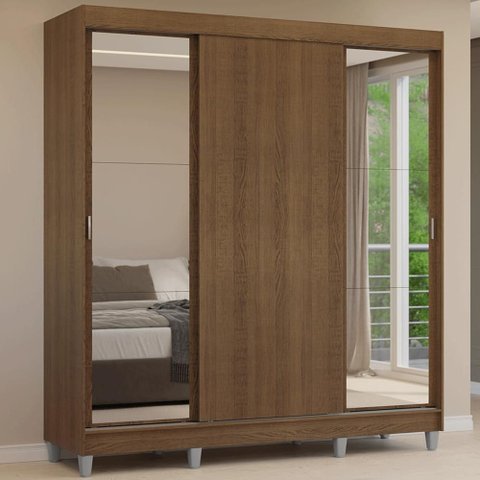 Guarda-Roupa Casal com Pés 3 Portas de Correr com Espelhos Reno Madesa