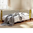 Ver imagem 1 de Cabeceira Estofada Solteiro em L em Linho com Acrílico Espelhado