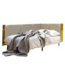 Ver imagem 2 de Cabeceira Estofada Solteiro em L em Linho com Acrílico Espelhado